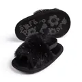 Black plush baby sandals with silver glitter, elastic heel strap and non-slip sole - 11cm (0-6 Months) / Black