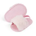 Pink plush baby sandals with elastic ankle strap and non-slip floral texture sole - 11cm (0-6 Months) / Pink