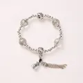 Green phantom quartz bracelet with silver-tone prayer wheel and tassel charm - Natural Green Phantom Tassel Bracelet