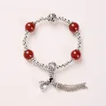 Beaded bracelet with red agate beads, silver tassel and Fu character bell pendant - Red Agate Lucky Bag Bracelet