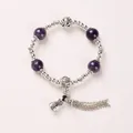 Ethnic purple crystal bracelet with silver money bag charm and chain tassels - Amethyst Lucky Bag Bracelet