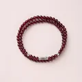 Double-layer garnet beaded bracelet featuring a silver fish-patterned tube charm and beads - Tibetan Silver Little Fish Style / 4mm Bead Diameter / Double-Wrap / Burgundy