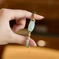 Natural jasper bracelet with beeswax beads and carved jade plaque in neo-Chinese style - 6mm Green Jade Lotus Sandalwood Gold Plated Silver Bracelet