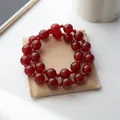 Eleganter zweilagiger Natur-Achat-Perlenarmband und Halskette mit glänzendem Finish - 12MM Roter Achat Doppelkreis Armband