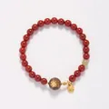Natural red agate bracelet with carved wood bead and gold plum blossom lucky charm - 6MM Red Agate with Agarwood Peach Blossom Fortune