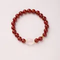 Red agate bead bracelet featuring a white rabbit charm and gold hollow decorative ball - 8MM Red Agate with Chalcedony Rabbit