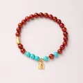 Ethnic red agate bead bracelet with turquoise accents and golden lucky charm pendant - 6MM Red Agate with Buddha Baby Pendant