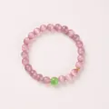 Pink cat eye stone beaded bracelet with green accent bead and golden metal charm - Pink Purple Cat's Eye Green Chalcedony 925 Spacer (8mm)