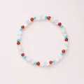 Beaded bracelet featuring white cat-eye stones with red and turquoise accents - White Cat's Eye Red Agate Faux Turquoise (6mm)