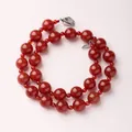 Double-strand red agate beaded necklace with S925 sterling silver clasp and smooth finish - Red Agate Double Loop Necklace Bracelet Dual Use (925 Silver Clasp)