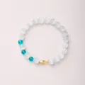 Minimalist cat eye bead bracelet with white beads and blue accents and golden fish charm - White Cat's Eye Amazonite Little Goldfish (8mm)