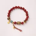 Ethnic style red agate beaded bracelet with auspicious pendant and colorful tassels - 8MM Red Agate Agarwood Prosperity Single Loop