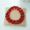 Double-wrap red agate beaded bracelet for women with glossy finish and suede jewelry pouch - Red Agate Double Loop Bracelet