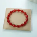 Double-layered natural red agate beaded bracelet with polished round gemstones - Red Agate Single Loop Bracelet