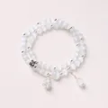 Double-layer white cat-eye stone bracelet with silver floral charms and beads - Cat's Eye Tassel Double Loop