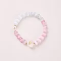 Pink cat eye stone beaded bracelet with a white flower charm and golden coin detail - Pink Cat's Eye Coin Cat Paw White Agate