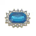 Blue rectangular crystal shoe charm with sparkling white rhinestones and gold base - Blue Gemstone Style (No. 7)