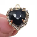 Black heart gemstone charm with crystals for clog shoes and DIY jewelry projects - Black