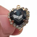 Heart-shaped shoe charm featuring a black faceted gemstone and sparkling rhinestones - Black (Style 2)