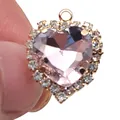 Pink heart crystal shoe charm for clogs with gold metal trim and white zircon accents - Pink