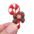 Christmas candy cane shoe charm with green bow and white snowflake for clog sandals - Candy Cane with Bow