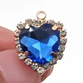 Golden heart charm with deep blue crystal and white diamonds for clogs and sandals - Dark Blue