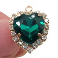 Green heart-shaped crystal charm with gold base and zircon stones for clog shoes - Green