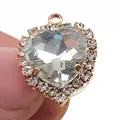 Rose gold heart-shaped crystal charm with halo stones for clog shoe decoration - Clear
