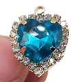 Blue heart crystal charm for clog shoes with gold metal base and sparkling rhinestones - Lake Blue