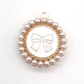 Round pearl charm for clog shoes featuring a gold bow design and number five detail - Bowknot Number 5 Style