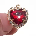Red heart crystal charm with gold base and white rhinestones for clog sandals - Red