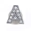 Silver letter A charm for clogs with shiny crystal rhinestones and metal pin back - Letter A