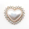 Golden heart shoe charm with white faux pearl and sparkling rhinestone border - Heart Pearl Rhinestone Style