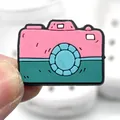 Charmant bijou de chaussure en PVC forme appareil photo rose et turquoise pour sabots - Appareil Photo Dessin Animé
