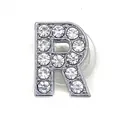 Letter R crystal shoe charm with silver metal base and white rhinestones for clogs - Letter R