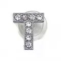 Letter T charm for clogs with silver finish and sparkling crystal rhinestones - Letter T