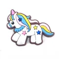 Detail view of cute 3D PVC unicorn shoe charms with colorful mane for clog decoration - Triple Color Mane Unicorn (17)