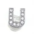 Letter U shoe charm with sparkling silver crystals and secure transparent back plug - Letter U