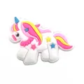 Detailed close-up of a cute unicorn PVC shoe charm with colorful mane and star patterns - Detailed Blue Horn Unicorn (18)