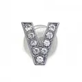 Silver V-letter charm with sparkling crystals for clogs and shoes featuring silicone back - Letter V