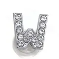 Silver letter W charm for clog shoes encrusted with sparkling clear crystal rhinestones - Letter W