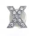 Silver letter X clog shoe charm with sparkling rhinestones and white plastic base buckle - Letter X