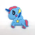 Blue PVC cartoon unicorn shoe charm with pink mane and star accents for DIY clogs - Light Blue Long Eyelash Unicorn (12)
