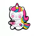 Close-up of 3D PVC cartoon unicorn shoe charm with colorful mane for garden clogs - Unicorn With Heart Cup Style (7)