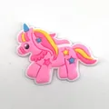 Pink cartoon unicorn PVC shoe charm with blue horn and star details for garden clogs - Pink Starry Unicorn with Blue Horn (15)