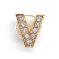 Golden alloy letter V charm for croc shoes with sparkling white rhinestones inlay - Letter V