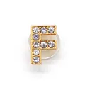 Golden alloy letter F shoe charm with sparkling rhinestones and a clear silicone back - Letter F