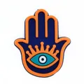 Hamsa hand bedeltje voor klompen met blauw en oranje evil eye ontwerp van PVC - Blauw en Oranje Hand van Fatima (15)
