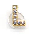 Golden alloy letter L shoe charm with sparkling rhinestones and silicone backing - Letter L