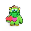 Green cartoon monster shoe charm with red heart detail for Valentine's Day clogs - Green Monster Holding Red Heart (6)